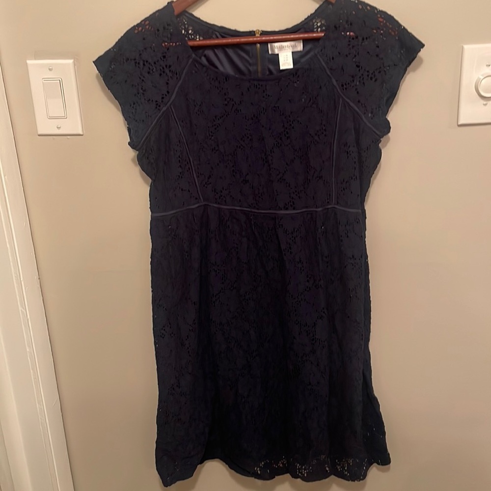 Navy Motherhood Lace Cap Sleeve Maternity Medium Dress